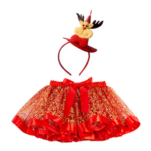 Новинка 2026: Новогоднее детское платье с принтом для девочек, пышная юбка с шляпкой и повязкой на голову, тюлевая юбка-пачка - Product Image 5