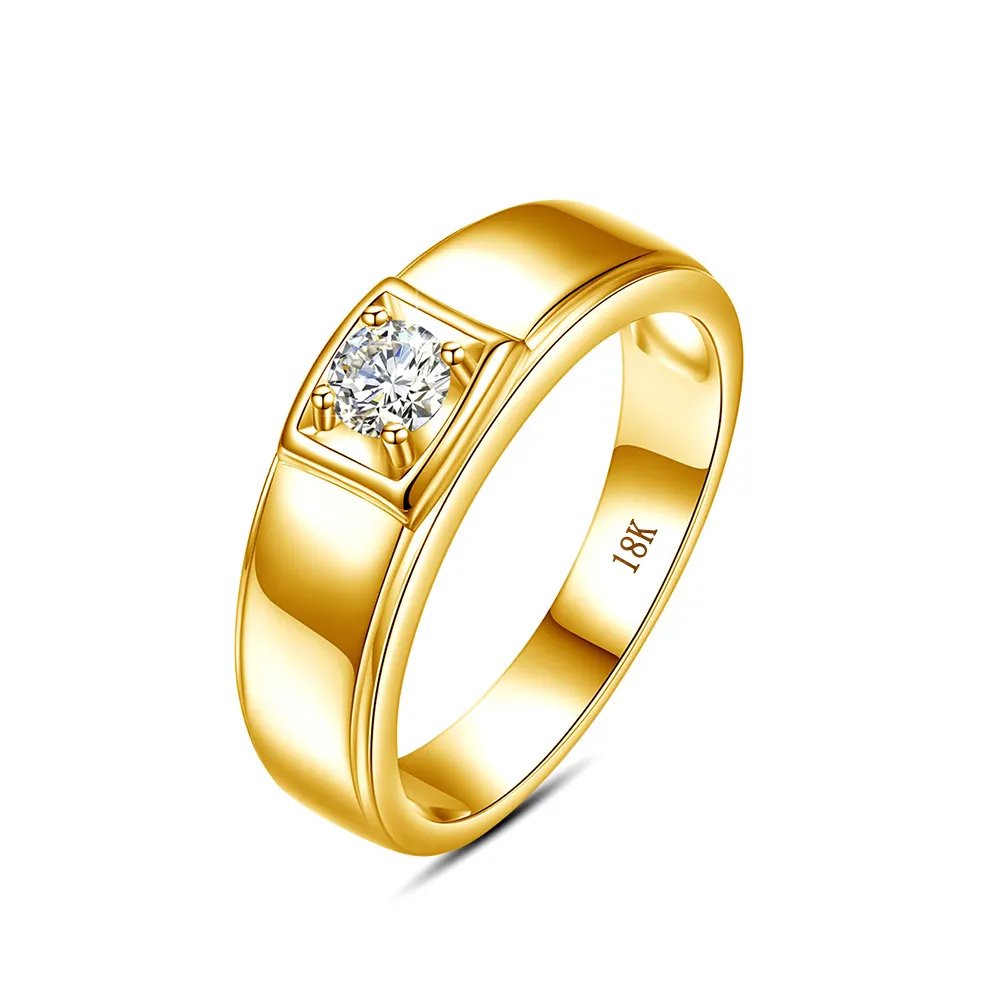シンプルなユニセックスデザインゴールドファインジュエリー0.5カラットモアッサナイトダイヤモンド婚約結婚指輪ゴールド18k男性用ビッグダイヤモンド