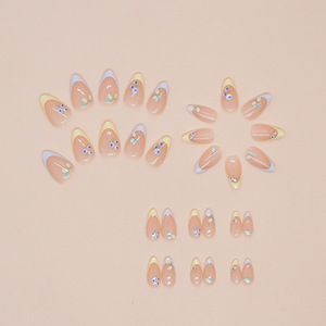 Ms.Miemie 24 pièces Faux ongles à presser en ABS style français, courts et amovibles, motifs mangue et <span class=keywords><strong>myrtille</strong></span>, autocollants pour doigts - Product Image 3