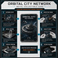 Tarjetas Coleccionables de Metal Personalizadas, Diseño Orbital City Network, Impresión HD en Acero Inoxidable, para Coleccionistas de TCG y Regalo de Ciencia Ficción