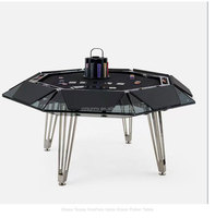 Table de jeu de luxe professionnelle octogonale 10 places avec cartes RFID, verre trempé ultra-transparent, étanche et durable, pour Texas Hold'em et usage familial