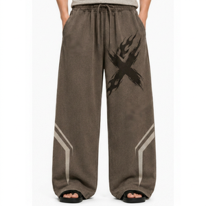 Pantalon de survêtement en molleton sur mesure, coupe ample, mélange coton-polyester, taille mi-haute, cordon de serrage peint, décontracté pour homme, écologique - Product Image 1