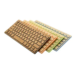 2022 creative gift ultra thin bamboo wireless BT keyboard with green orange blue natural 4 colors available