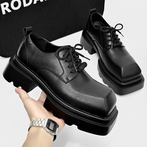Chaussures Derby pour Hommes Cleanfit à Bout Carré, Style Britannique, Plateforme Épaisse Rehaussante, Chaussures de Marié - Product Image 2