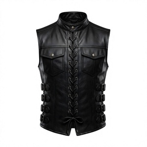 Wholesale Customized Design Men's PU Leather <b>Biker</b> Vest High Quality Motor <b>Biker</b> <b>Waistcoat</b> Woolen Winter Button - Product Image 2