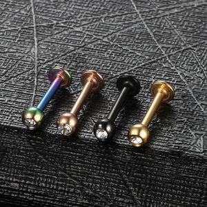 أقراط للأذن مستوية من الستانلس ستيل ملفوفة غضروفية ماسية مبيع بالجملة أقراط للشفاه مع حلقة داخلية - Product Image 3