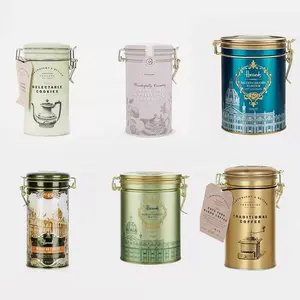 Custom Wholesale Round Tea Coffee Tin Can Sugar Canisters Coffee Bean Storage Coffee Airtight Cannisters For Kitchen