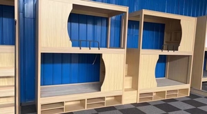 เตียงสองชั้นเหล็กแบบกำหนดเองขนาดเต็มพร้อมตู้เก็บของด้านล่าง เตียงสองชั้นสำหรับหอพักเยาวชน - Product Image 4