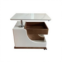 Table de salon moderne en bois massif avec plateau en pierre frittée, tiroir de rangement, style chinois artisanal, pivotante, réglable en hauteur