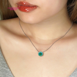 Cardermay Blue Zircon Sterling Silver S925 Pendant Necklace Round Claw Setting Gift Jewelry - Product Image 4