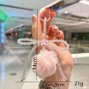 Nouveau sac à main en peluche avec pendentif boule, double bouton, perles de cristal, nœud, <span class=keywords><strong>cordon</strong></span> pour téléphone portable, automne-hiver - Product Image 6