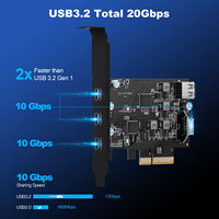 Carte MEO PCI-e vers USB3.2 3 ports Type-C Gen2 avec bande passante de 20 Gbit/s 3xUSB-C+TYPE-E intégré+USB2.0 Chipset ASM3142