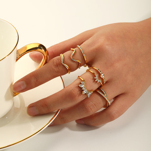 New Arrival Trendy Jewelry 18k Gold Plated Zircon Inlay Stainless Steel Dainty <b>Adjustable</b> <b>Ring</b> for Women - Product Image 1