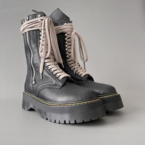 Botas de plataforma de cuero negro al por mayor, estilo diseñador, con cremallera lateral, suela gruesa, botines con cordones, proveedor a granel - Product Image 3