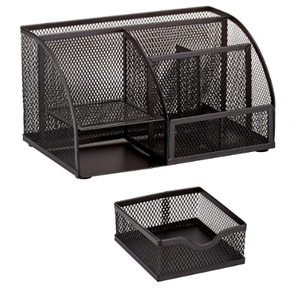 Organisateur de bureau en maille avec 7 compartiments, tiroir de rangement, porte-stylos, organisateur multifonctionnel noir - Product Image 1