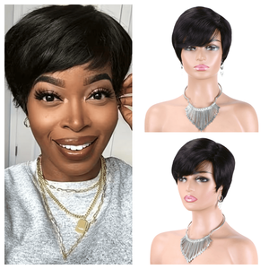 Perruque <span class=keywords><strong>courte</strong></span> bob pour femme, 100% cheveux Remy chinois, fabriquée à la machine, cheveux raides, couleur naturelle, densité 150% - Product Image 6