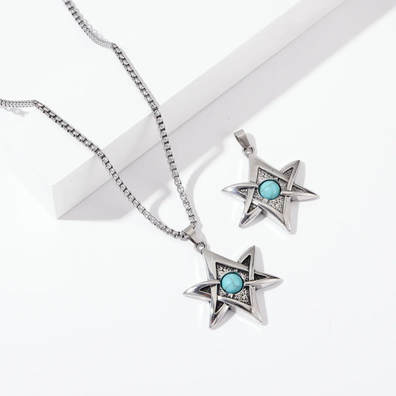 high quality fine jewelry necklaces six pointed star with blue stone hiphop pendant necklace for men accessories jewelry