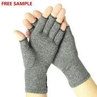 Guantes de medio Dedo de cobre abierto, compresión, color gris, para el cuidado de las manos, para artritis
