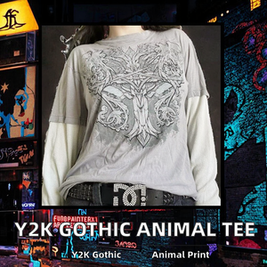 Top de Punto Transpirable y Ecológico con Estampado Animal Estilo Gótico Y2K para Verano |   Blusa de Manga Larga con Hombros Descubiertos y Corte Ajustado para Mujer - Product Image 2