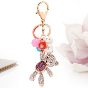 Thời trang phong cách Hàn Quốc Gấu bông <span class=keywords><strong>Keychain</strong></span> hợp kim thạch pha lê <span class=keywords><strong>Keychain</strong></span> vàng kim loại móc chìa khóa túi quyến rũ Mặt dây chuyền trang trí - Product Image 4