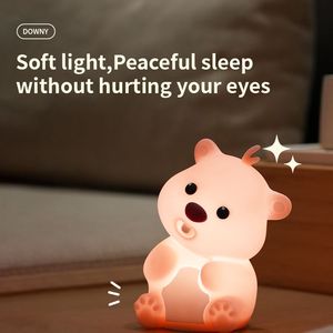 Hot Sale Rechargeable Bear Shape Silicone Night Light Cute Bedroom Decor Warm White LED <b>Battery</b> Bedside Lamp for Home Use - Product Image 4