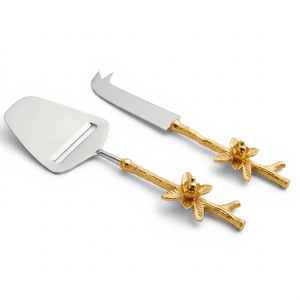 Gold Flower Handle <b>Cheese</b> <b>Knife</b> <b>Set</b> In Stainless Steel Head Elegant Durable Design Perfect For Tabletop Home And Kitchen Use - Product Image 1