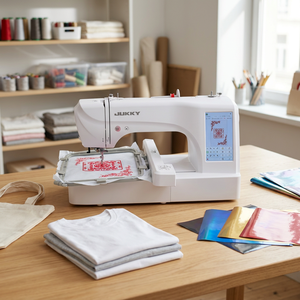 Machine à broder multifonctionnelle JUKKY ES6, modèle entièrement informatisé, idéale pour la création de vêtements et d'articles vestimentaires à domicile. - Product Image 1