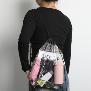 Wholesale Stylish Transparent Promotion Draw String Backpack Fahion Waterproof Clear PVC Promotional Drawstring Bag