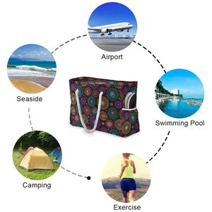 Bolso de Playa Impermeable para Mujer con Cremallera, Estampado Personalizado, Asas de Cuerda con Diseño de Puntos Aborígenes Australianos, Ideal para Viajes de Fin de Semana de Verano - Product Image 4