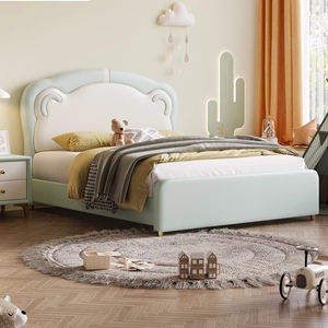 Cama Infantil de Diseño Moderno con Armazón de Madera Tapizada en Cuero, Tamaño King, con Diseño Minimalista de Osito y Princesa - Product Image 2