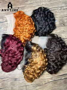 Sedittyhair Pixel Cut Bob 13x4 Encaje Frontal Rizado 100% Original Cabello humano <span class=keywords><strong>Chimo</strong></span> Remy Peluca corta - Product Image 6