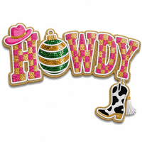 Patchs thermocollants personnalisés Western HOWDY, broderie de Noël en gros avec grands sequins brillants pour vêtements, chemises en jean et bottes
