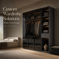 Armoire à portes vitrées en charbon de bois GoldenHome |   Cadre en métal fin |   LED Chaud Intérieur |   Étagères et tringle à suspendre |   Minimaliste moderne