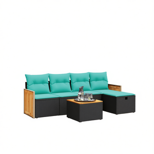 Set di divani da giardino in polyrattan nero con cuscini, mobili da esterno in 6 pezzi, design moderno e contemporaneo - Product Image 1