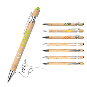 Wholesale Personalized 2 in 1 Multi-Color Touch Head Press Bamboo <b>Pens</b> with Custom Logo Print Eco Friendly Stylus Screen Phone - Product Image 1