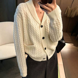 Nuevo Cárdigan de Punto con Solapa para <span class=keywords><strong>Mujer</strong></span>, Cierre de un Solo Botón, Diseño Trenzado de Alta Gama, Informal y Versátil - Product Image 1