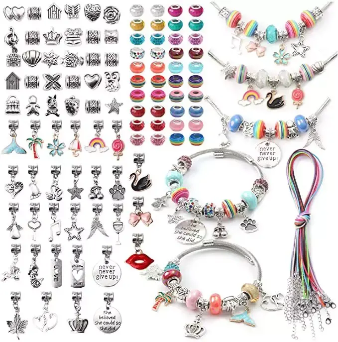 Kit de fabrication de collier et bracelet bricolage coloré avec résine grand trou perlé faisant pour enfants jouet bricolage cadeau pour le nouvel an