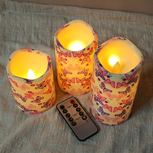 Fiori rosa e farfalle stampa LED smerlato pilastro a forma di bordo candela 3 pz fiamma tremolante Eco decorazione luce OEM ODM fabbrica - Product Image 3