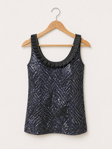 Quality Assured <b>Black</b> <b>Sequin</b> Sleeveless <b>Top</b> Elegant Party Fashion <b>Tank</b> <b>Top</b> with Ruffle Neck Designed For Women Wear - Product Image 2