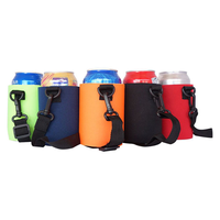 Refroidisseur de canettes de bière en néoprène personnalisé avec logo, pliable et souple, avec sangle de cou réglable, porte-boissons isolé