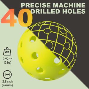 Palline da Pickleball in Polimero Premium Resistenti - Palline da Allenamento per Esterni con 40 Fori e per Interni con 26 Fori, 26g, Spessore 2mm, Alta Visibilità - Product Image 1