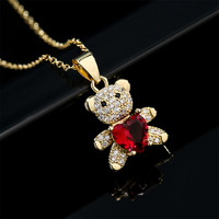 Collier avec pendentif en forme d'ours en cristal de diamant brillant plaqué or, bijoux de mode en gros, collier avec pendentif en forme d'ours pour femmes