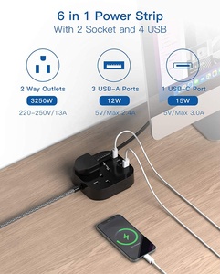 Gmark CE UKCA Approved Double Socket <strong>USB</strong> <strong>Extension</strong> <strong>Lead</strong> , 13A Fused UK Plug Adapter, 1 Metre <strong>Extension</strong> Cable Power Strip - Black - Product Image 4