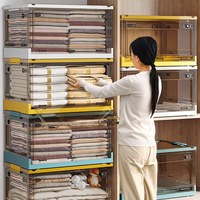 Boîte de rangement pliable à cinq portes, grande, transparente, en plastique, avec roulettes, pour vêtements, livres, collations, aliments, voyage, bacs de rangement pliables