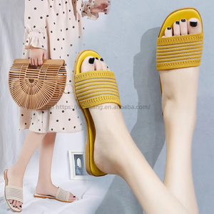 Wholesale Summer Women's Open Toe <b>Slippers</b> Flat Outdoor Ladies Sandals Beach Anti-slip Knitting Lazy Luxury Women <b>Slippers</b> - Product Image 2