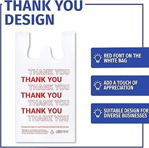 Thank You Design T-Shirt Plastic Bags HDPE <b>Material</b> for Silk Screen Printed Hand Length Handle for Customizable Size - Product Image 1