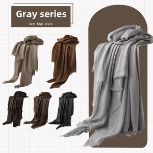 Sciarpa da donna di alta gamma <span class=keywords><strong>serie</strong></span> grigia, tinta unita, stile giapponese, foulard da spiaggia lungo in poliestere vintage con frange in garza - Product Image 1