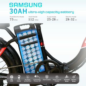 Bicicleta Eléctrica Plegable <span class=keywords><strong>GOSEN</strong></span> de 48V 750W, Llanta Gruesa de 20 Pulgadas, Batería Samsung de 30Ah, Largo Alcance, para Adultos - Product Image 3