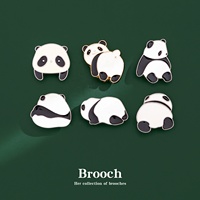 Broche Panda Cartoon Personnalisée en Époxy Noir et Blanc, Plaqué Or, pour Fête d'Enfants