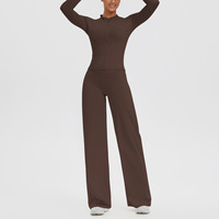 Ensemble de yoga transfrontalier en Spandex/Polyester brossé, anti-transpiration, avec veste zippée longue, anti-plis, à col bas et effet ventre plat